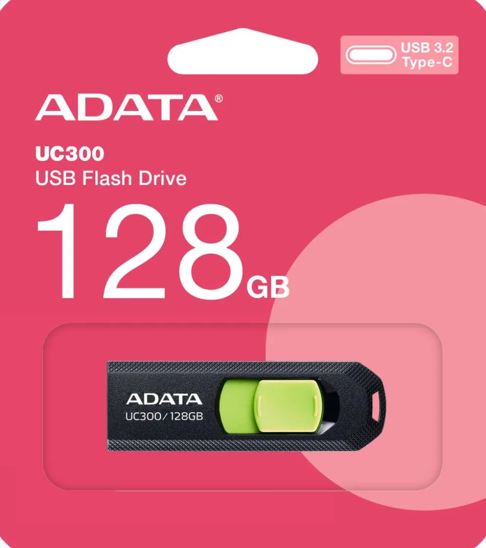 ADATA UC300 USB-muistitikku, 128 GB, musta/vihreä (USB-C 3.2 Gen 1)