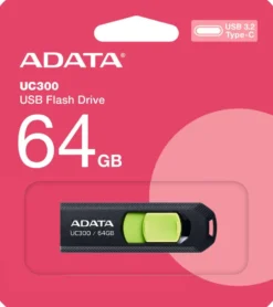 ADATA UC300 USB-muistitikku, 64 GB, musta/vihreä (USB-C 3.2 Gen 1)