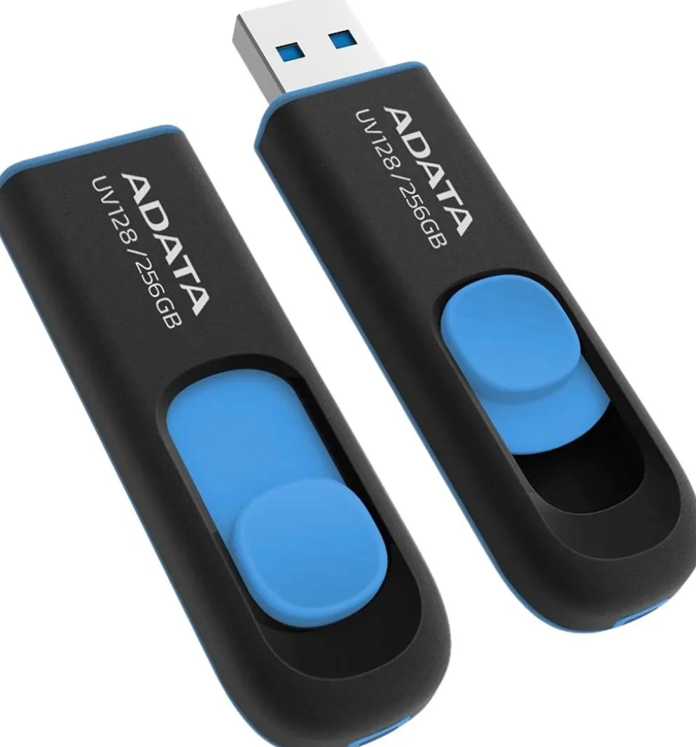 ADATA UV128 USB-muistitikku, 256 GB, musta/sininen (USB-A 3.2 Gen 1)