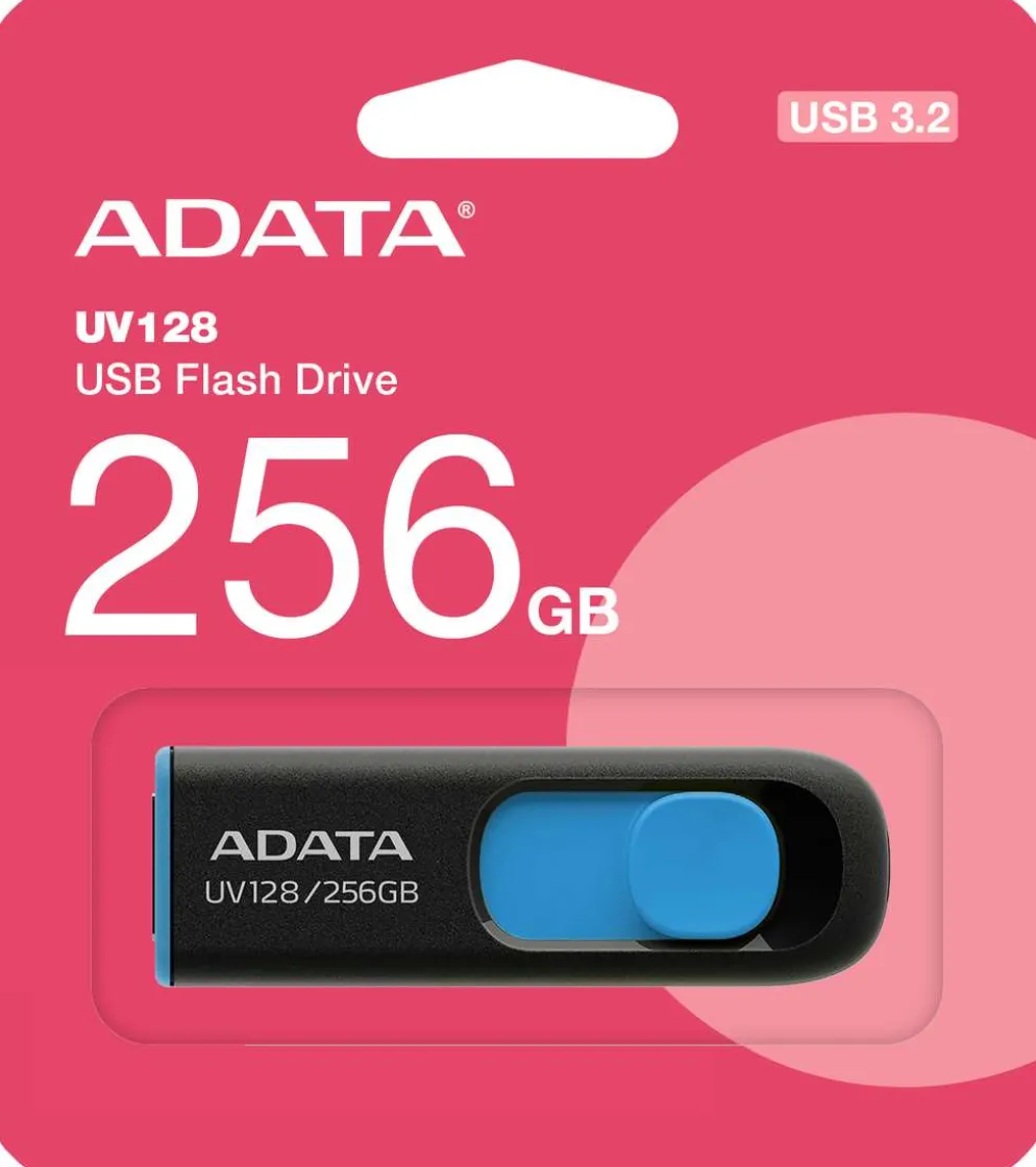 ADATA UV128 USB-muistitikku, 256 GB, musta/sininen (USB-A 3.2 Gen 1)