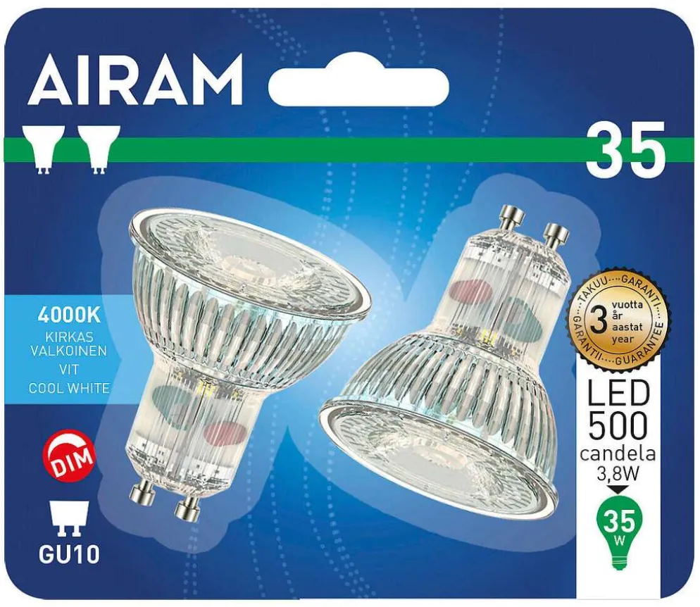 Airam led fullglass kohde PAR16 840 270lm GU10 himmennettävä, 2/blister