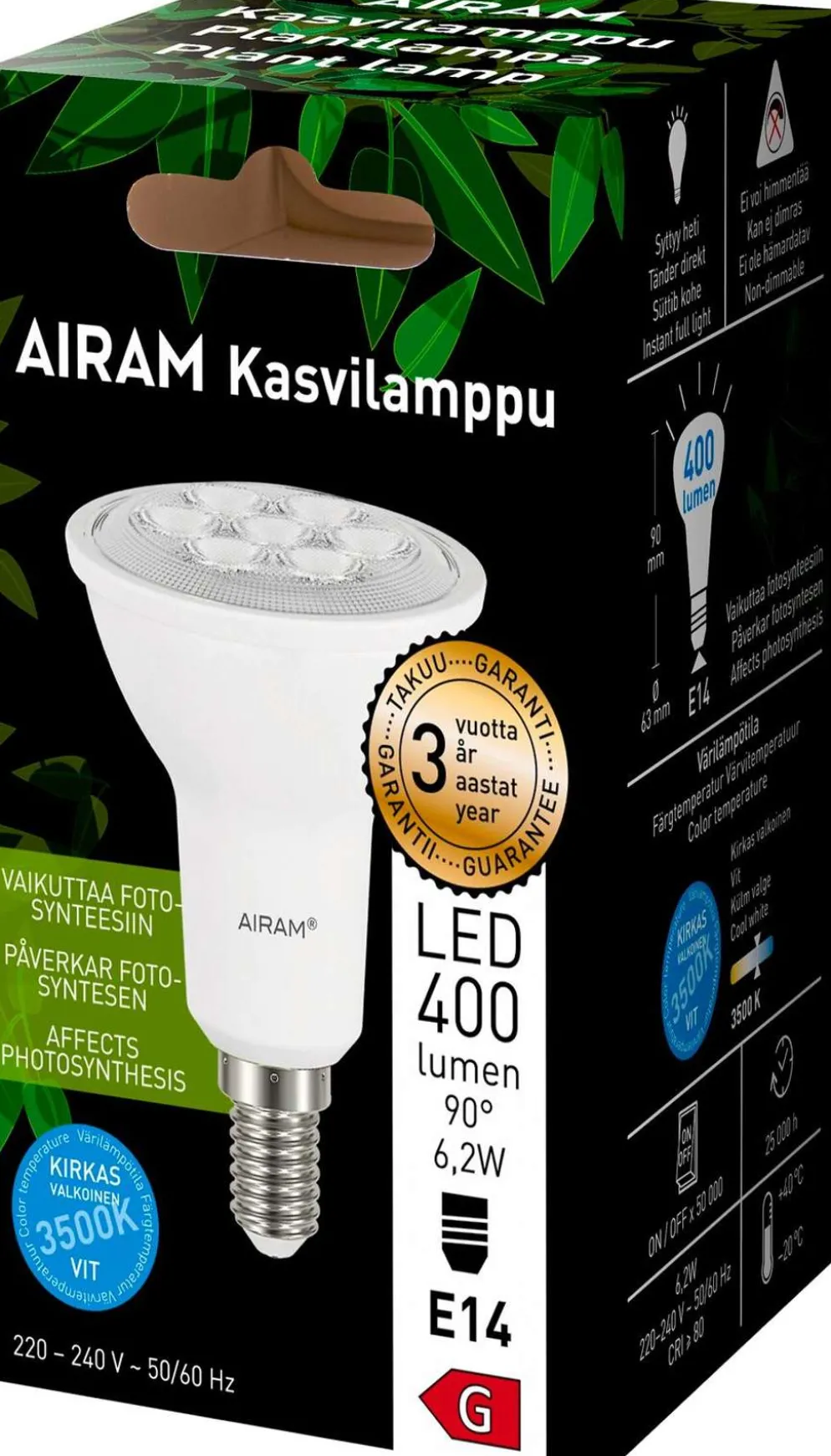 Airam LED kasvilamppu 6,2 W E14 400 lm 3500 K