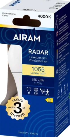Airam led vakio 840 1055 lm E27 radar, opaali