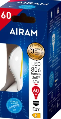 Airam LED Vakio 6,7W 806lm 4000K E27 kirkas