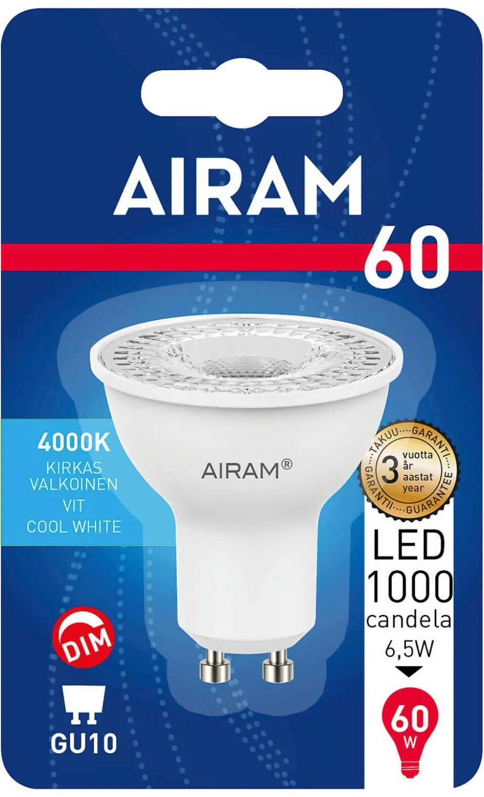 Airam LED 4W GU10 PAR16 4000K himmennettävä