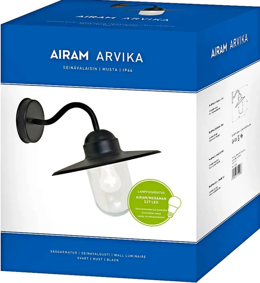Airam seinävalaisin Arvika IP44 E27, musta