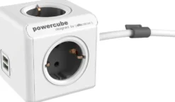 Allocacoc jatkojohto powercube 4-os 1.5m schuko+2-USB+kiinnike