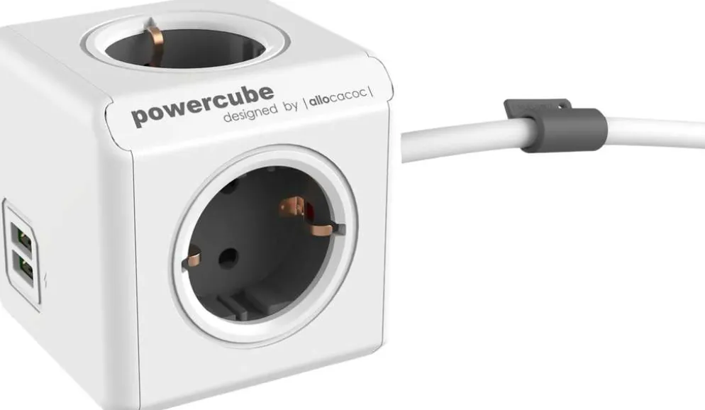 Allocacoc jatkojohto powercube 4-os 1.5m schuko+2-USB+kiinnike