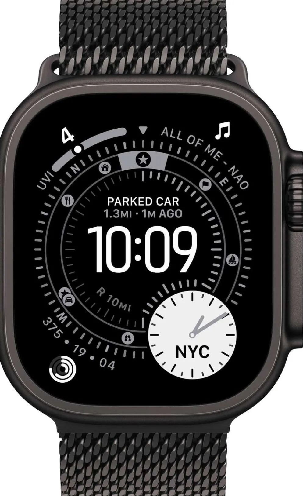 Apple Watch Ultra 3 GPS + Cellular 49mm mustatitaani kotelo, mustatitaani Milanese ranneke - L - MF1T4KS/A