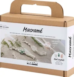 Askartelusetti mini makramee, avaimenperät, matta läpinäkyvä, dusty vihreä, huurrettu rosa, vaalea natural, 1 pkt