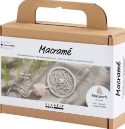 Askartelusetti mini makramee, unisieppari ruusukvartsikristallilla, vaaleanrosa, valkoinen, 1 pkt