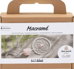 Askartelusetti mini makramee, unisieppari ruusukvartsikristallilla, vaaleanrosa, valkoinen, 1 pkt
