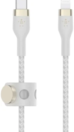 Belkin kaapeli PRO Flex USB-C to Lightning, punottu silikoni, 3M, valkoinen