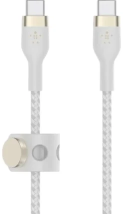 Belkin kaapeli PRO Flex USB-C to USB-C 2.0, punottu silikoni, 3M, valkoinen