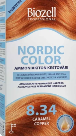 Biozell Professional Nordic Color ammoniakiton kestoväri Caramel Copper 8.34 2x60ml