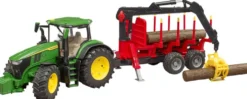 Bruder John Deere 7R 350 traktori metsäperävaunu neljällä tukilla