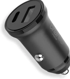 CharGo autolaturi, 1 x USB-C + 1 x USB-A (15,5W), Musta