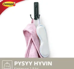 Command™-kaksoiskoukku, mattamusta, iso, 17036B, 1 kiinnityskoukku, 1 kiinnityspala
