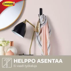 Command™-kaksoiskoukku, mattamusta, iso, 17036B, 1 kiinnityskoukku, 1 kiinnityspala