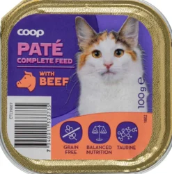 Coop nautaa sisältävä patee täysikasvuisille kissoille 100 g