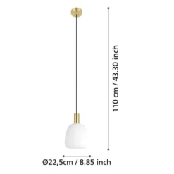 EGLO Riippuvalaisin Manzanares 40W Ø22,5cm harjattu messinki/kulta/valkoinen mattalasi