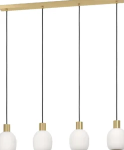 EGLO Riippuvalaisin 4-os Manzanares 4x40W 97x14,5cm harjattu messinki/kulta/valkoinen mattalasi