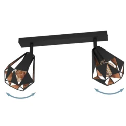EGLO Spottivalaisin 2-os Carlton 7 2x40W 42x16cm antiikkikupari/musta