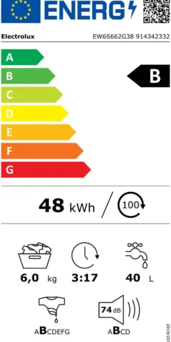Electrolux edestä täytettävä pyykinpesukone Slim EW6S662G38 6kg Tumma hopeanharmaa