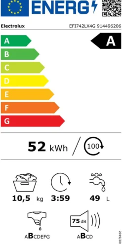 Electrolux edestä täytettävä pyykinpesukone EFI742LX4G musta