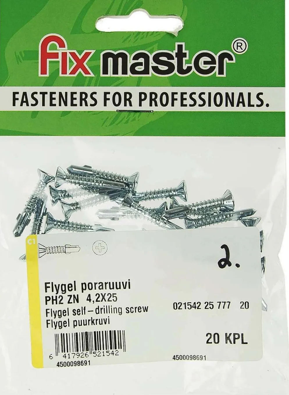 Fix Master Flygel poraruuvi PH2 4,2X25 sinkitty 20kpl