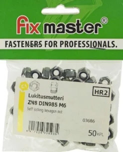 Fix Master nylock-lukitusmutteri M6 sinkitty 50kpl