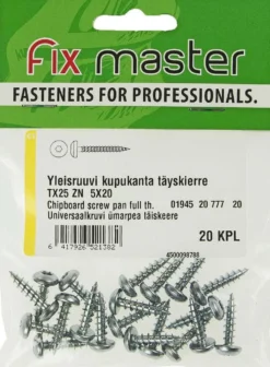 Fix Master yleisruuvi kupukanta täyskierre torx25 5,0X20 sinkitty 20kpl