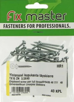 Fix Master yleisruuvi kupukanta täyskierre torx15 3,5X40 sinkitty 40kpl