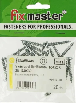 Fix Master yleisruuvi kupukanta 5,0X30 torx25 sinkitty 20kpl