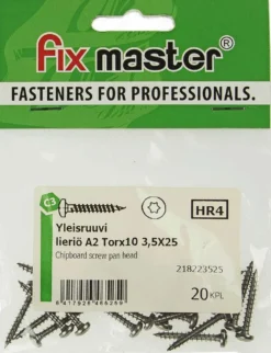 Fix Master yleisruuvi lieriökanta täyskierre A2 torx10 3,5X25 20kpl