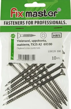 Fix Master yleisruuvi uppokanta osakierre 6X100 torx25 A2 10kpl