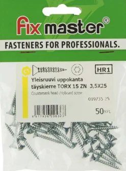 Fix Master yleisruuvi uppokanta täyskierre 3,5X25 torx15 sinkitty 50kpl