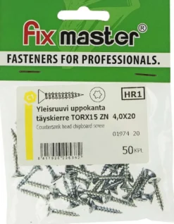 Fix Master yleisruuvi uppokanta täyskierre 4,0X20 torx15 sinkitty 50kpl