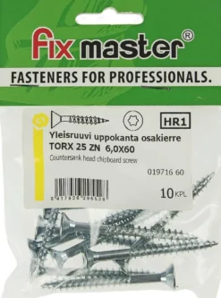 Fix Master yleisruuvi uppokanta osakierre 6X60 torx25 sinkitty 10kpl