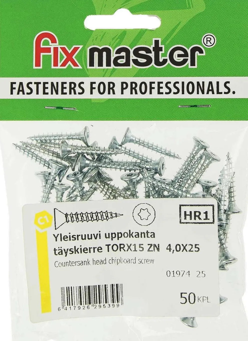 Fix Master yleisruuvi uppokanta täyskierre 4,0X25 torx15 sinkitty 50kpl