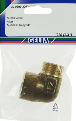 Gelia kulmayhde sisäkierre/ulkokierre R20 messinki