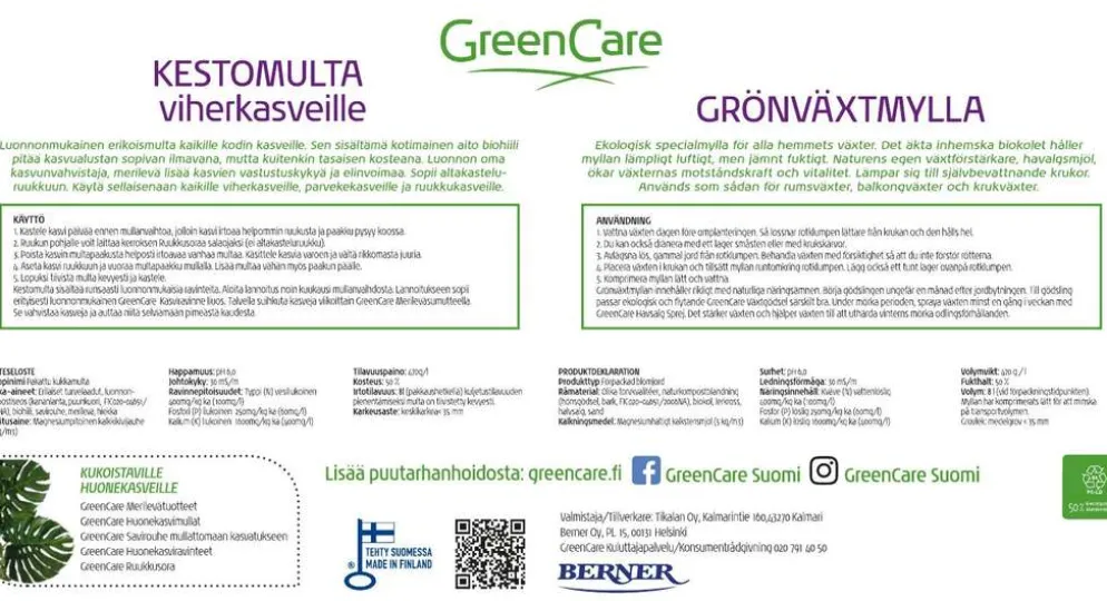 GreenCare Kestomulta viherkasveille 8L luomu