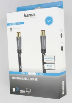 Hama Antennijohto, Coax uros - Coax naaras, Metal, kullattu, 3,0 m, 120 dB