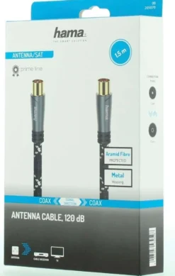 Hama Antennijohto, Coax uros - Coax naaras, Metal, kullattu, 1,5 m, 120 dB