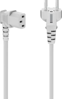 Hama Laitevirtajohto, CEE 7/7 (Type E ja F/Schuko) - 3-pin IEC13, 90° kulmalla, 5,0 m, valkoinen