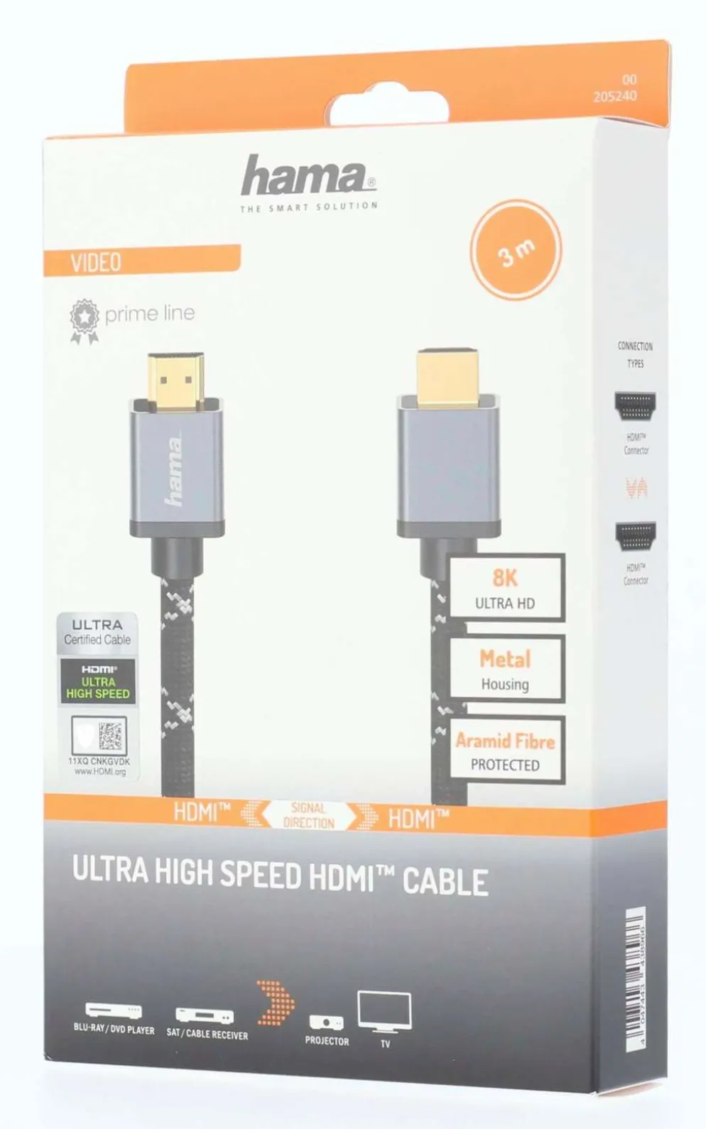 Hama Ultra High Speed HDMI™-johto, uros - uros, 8K, Metal, 3,0 m