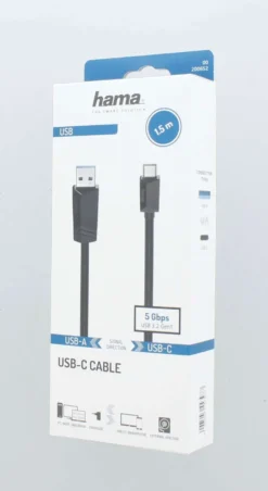 Hama USB-kaapeli, USB-C uros - USB-A uros, USB 3.2 Gen 1, 5 Gbit/s, 1,5 m