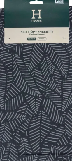 House keittiöpyyhe Outline leaves 2-pack tummanharmaa