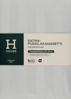 House satiinipussilakanasetti Stripe 150x210 cm, vaalean harmaa