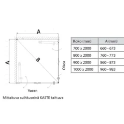 Indoor suihkuseinä Kaste taittuva kääntyvä 90 cm vasen